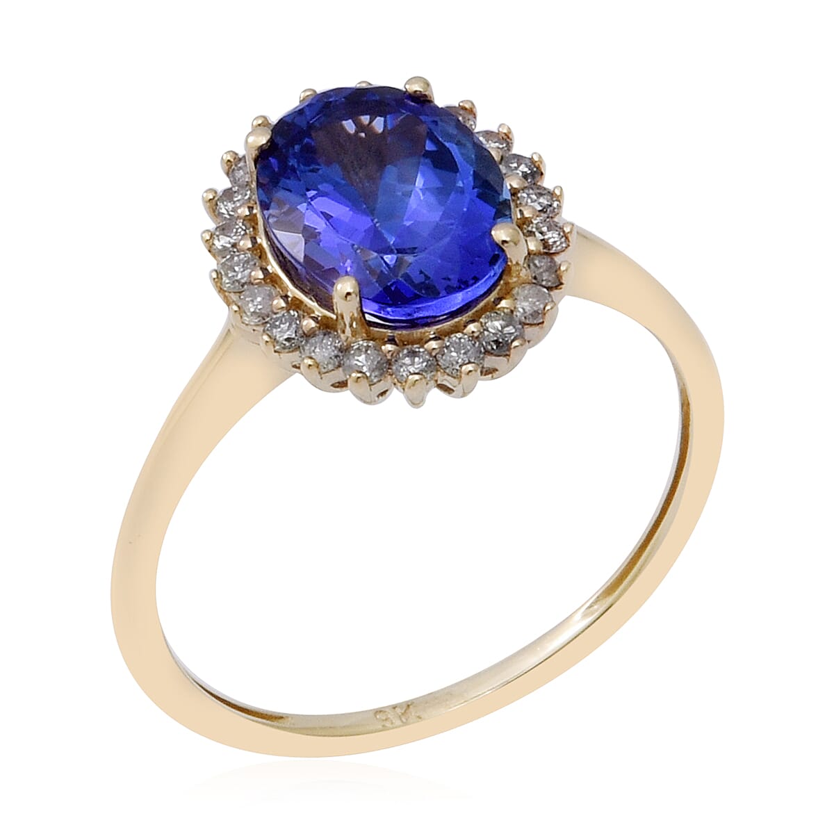 Elite Collection-  9K Yellow Gold AAA Tanzanite and Diamond Ring 2.25 Ct.