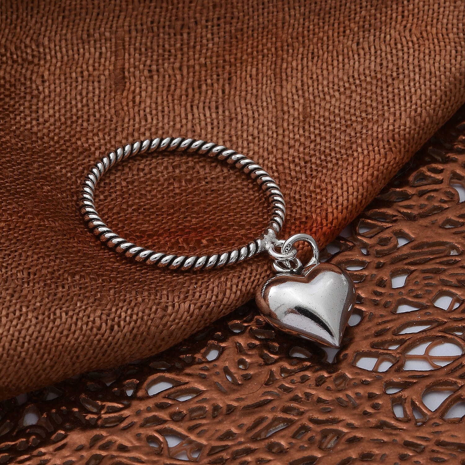 Sterling Silver Twisted Heart Charm Ring