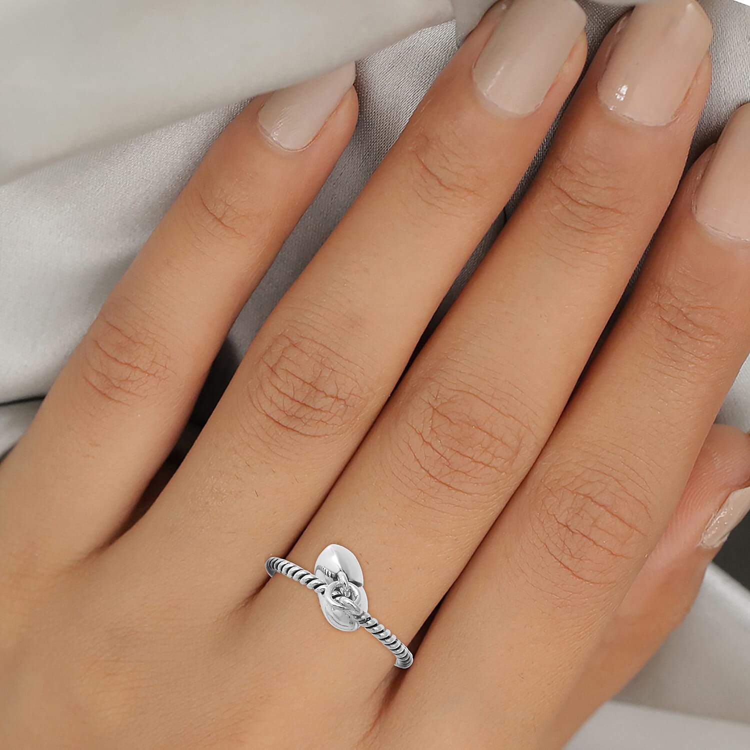 Sterling Silver Twisted Heart Charm Ring