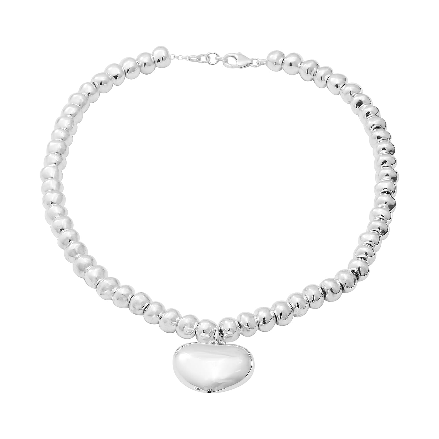 Sterling Silver Heart and Bead Necklace (Size 16-2 Inch Ext.) - Silver Wt. 44 Gms