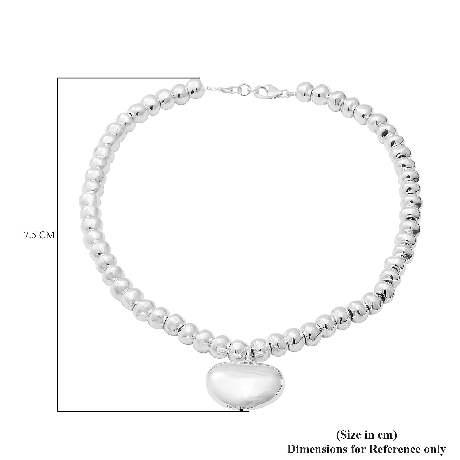 Sterling Silver Heart and Bead Necklace (Size 16-2 Inch Ext.) - Silver Wt. 44 Gms