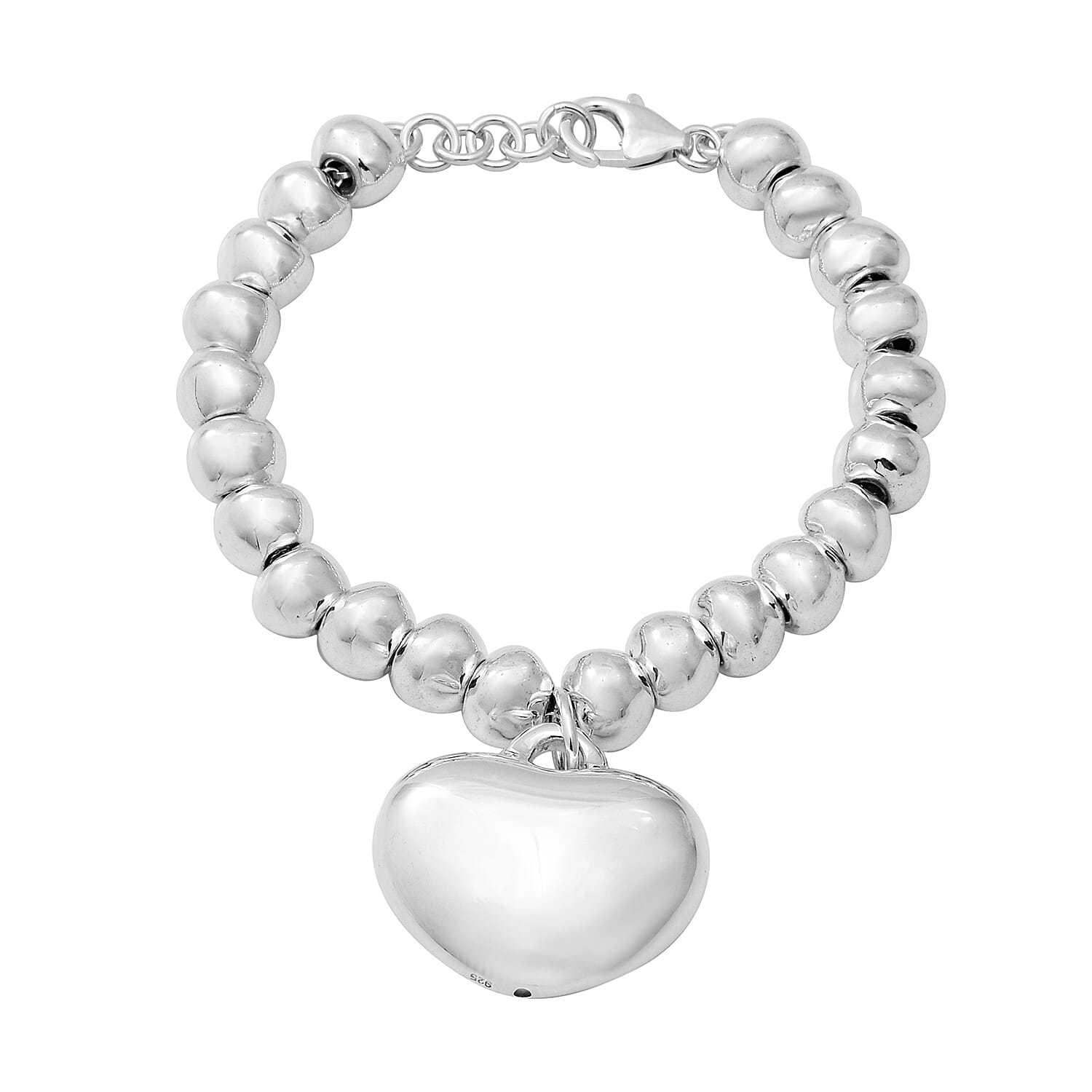 Sterling Silver Heart and Bead Bracelet (Size 7), Silver wt. 19.00 Gms