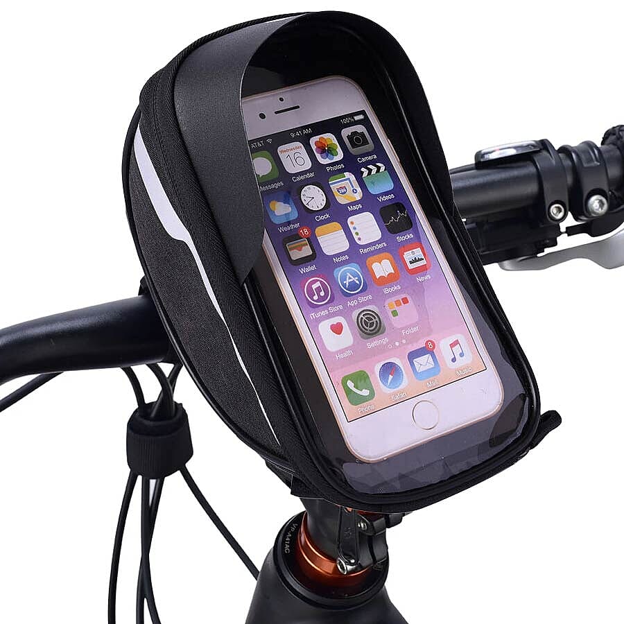 Durable & Water Resistant Bicycle Mobile Phone Bag with Touch Screen Window (Size 18x10x7cm) - Black