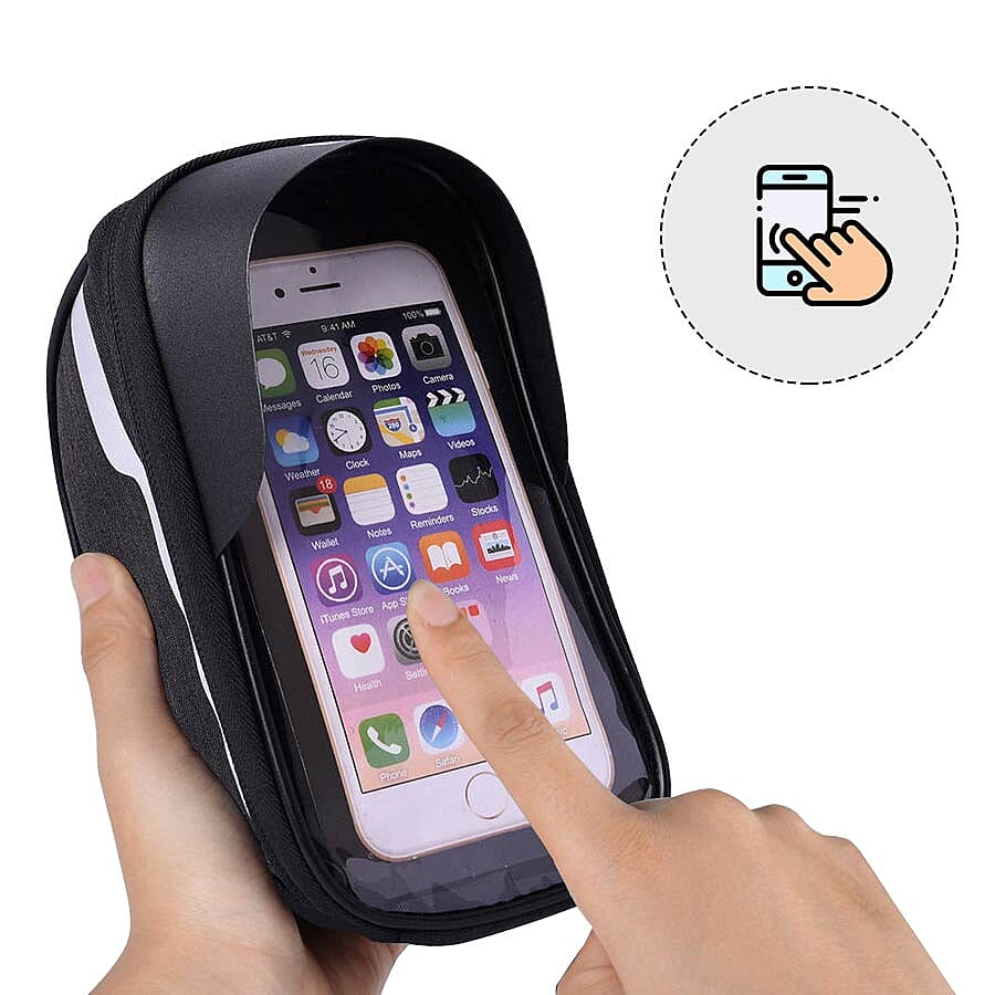 Durable & Water Resistant Bicycle Mobile Phone Bag with Touch Screen Window (Size 18x10x7cm) - Black
