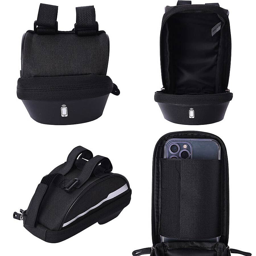Durable & Water Resistant Bicycle Mobile Phone Bag with Touch Screen Window (Size 18x10x7cm) - Black