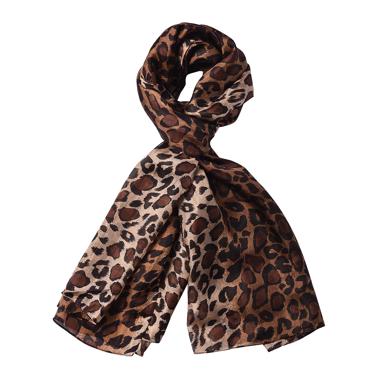 LA MAREY New Collection - 100% Mulberry Silk Leopard Print Scarf (Size 180x110cm) - Brown