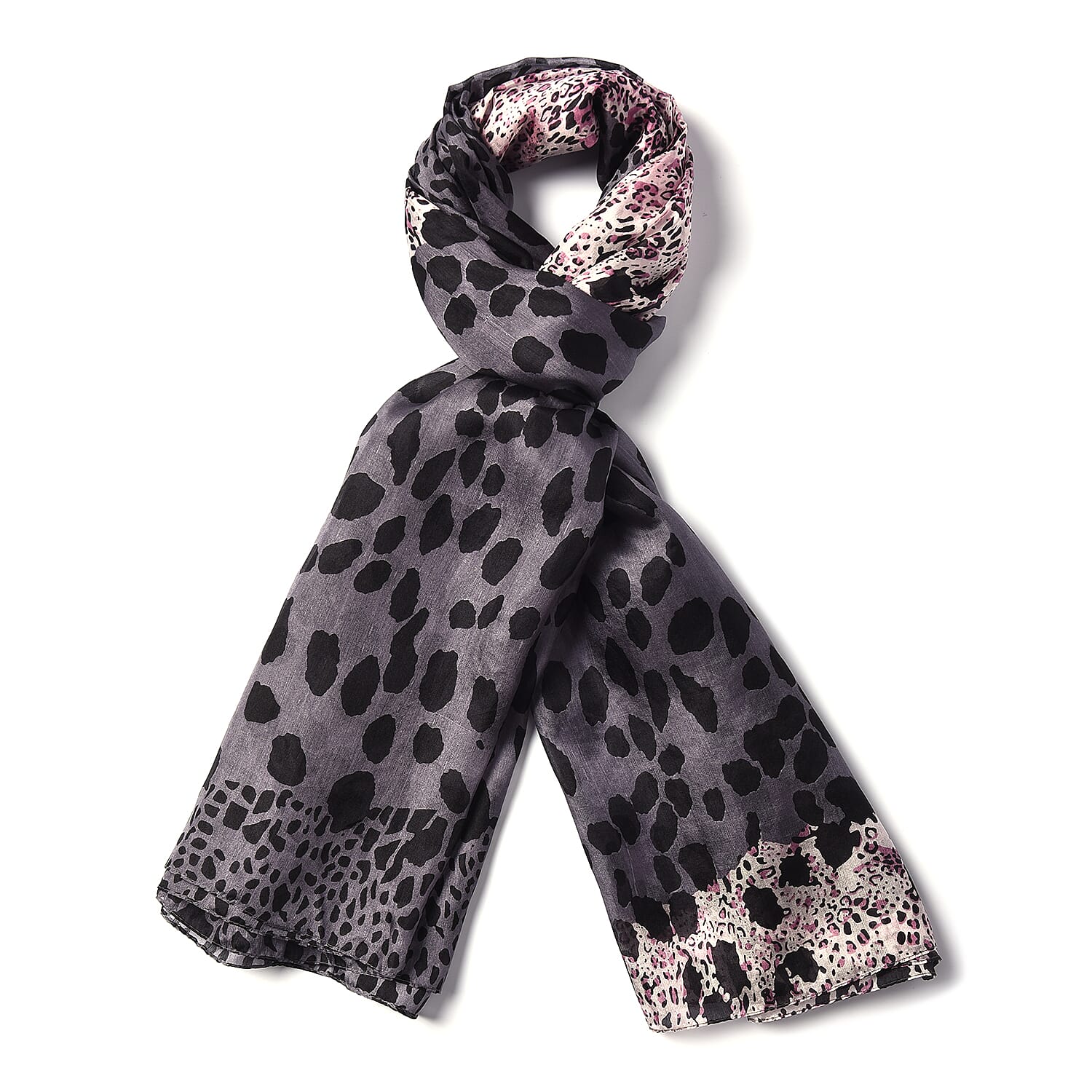 LA MAREY New Collection - 100% Mulberry Silk Leopard Print Scarf (Size 180x110cm) - Grey