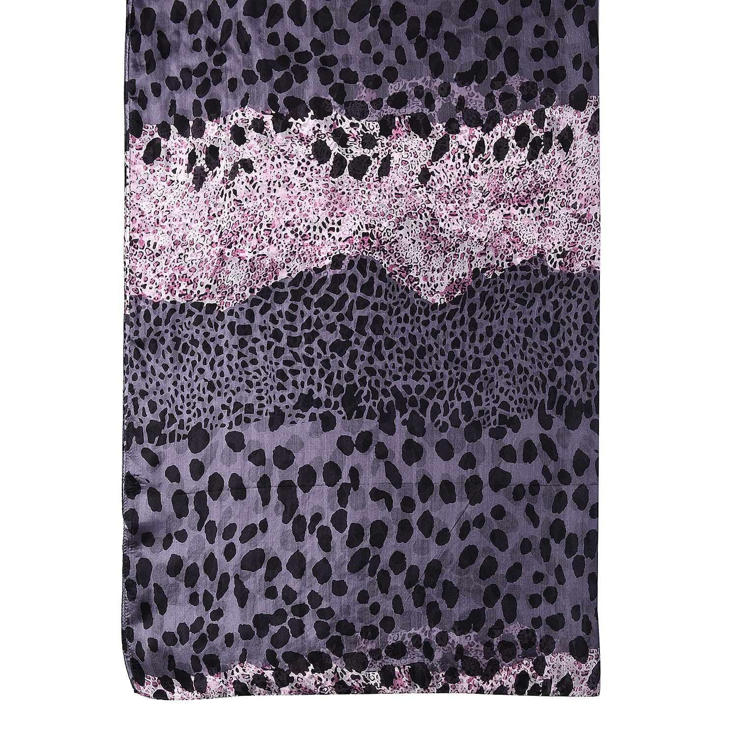 LA MAREY New Collection - 100% Mulberry Silk Leopard Print Scarf (Size 180x110cm) - Grey