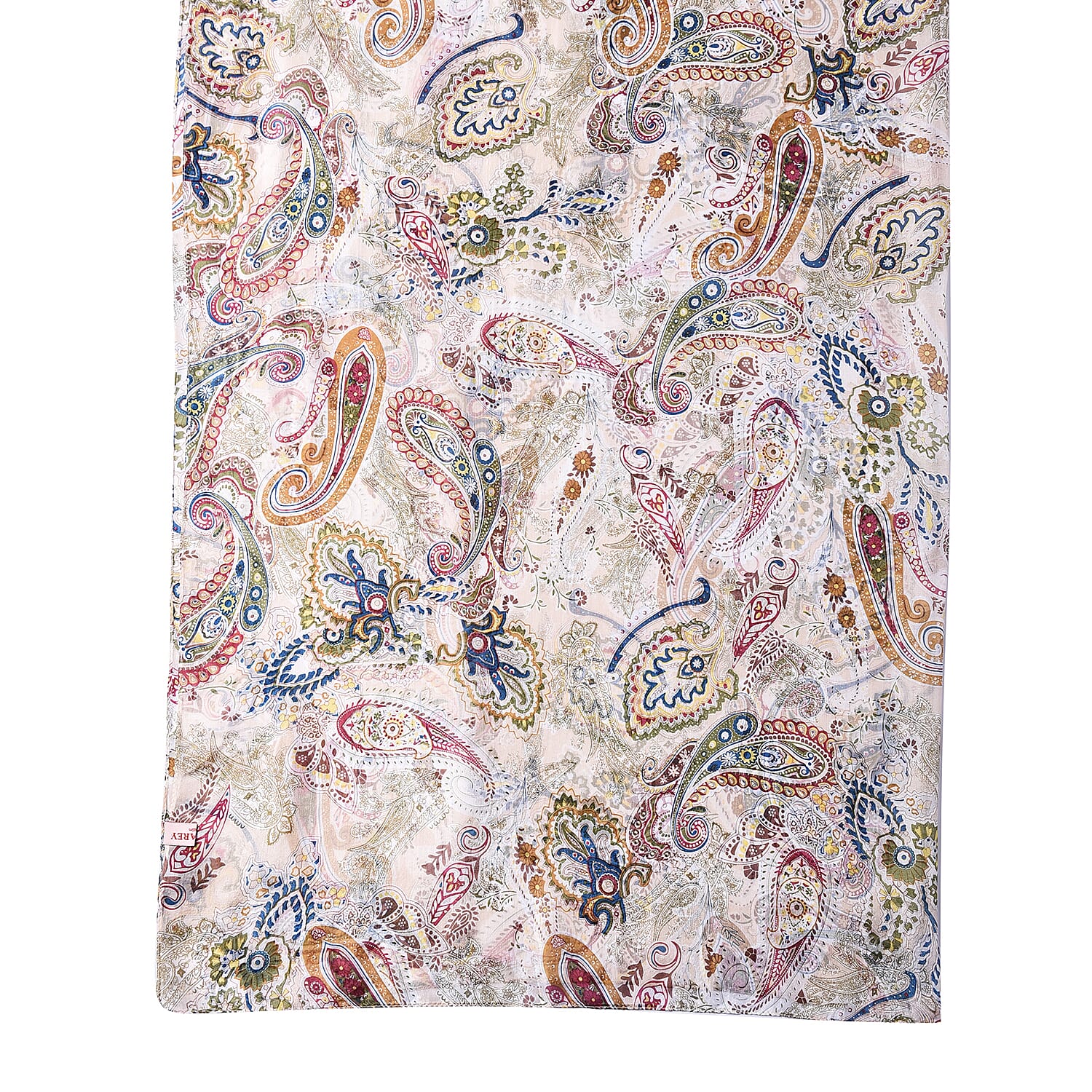 LA MAREY New Collection - 100% Mulberry Silk Paisley Print Scarf (Size 180x110cm) - White