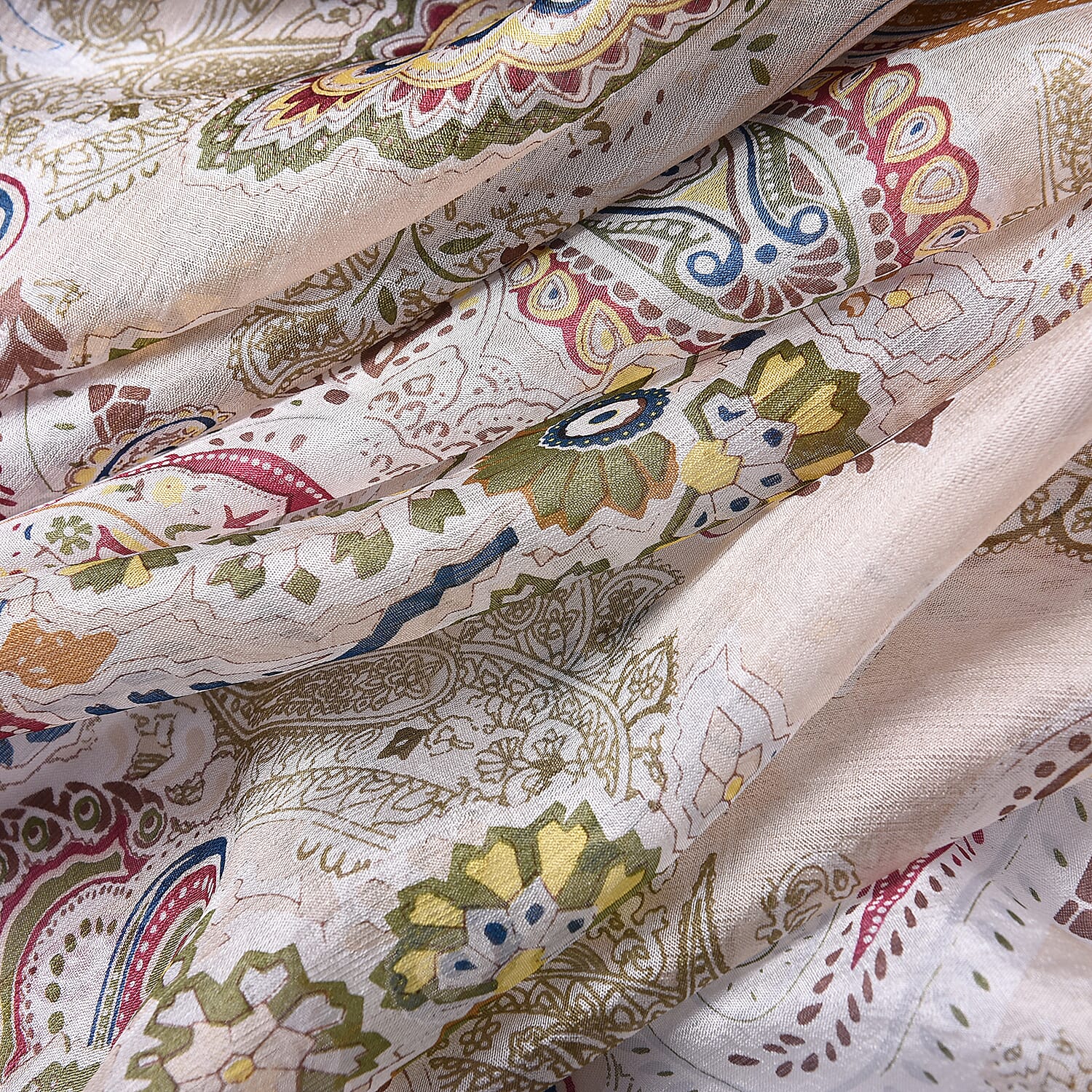 LA MAREY New Collection - 100% Mulberry Silk Paisley Print Scarf (Size 180x110cm) - White