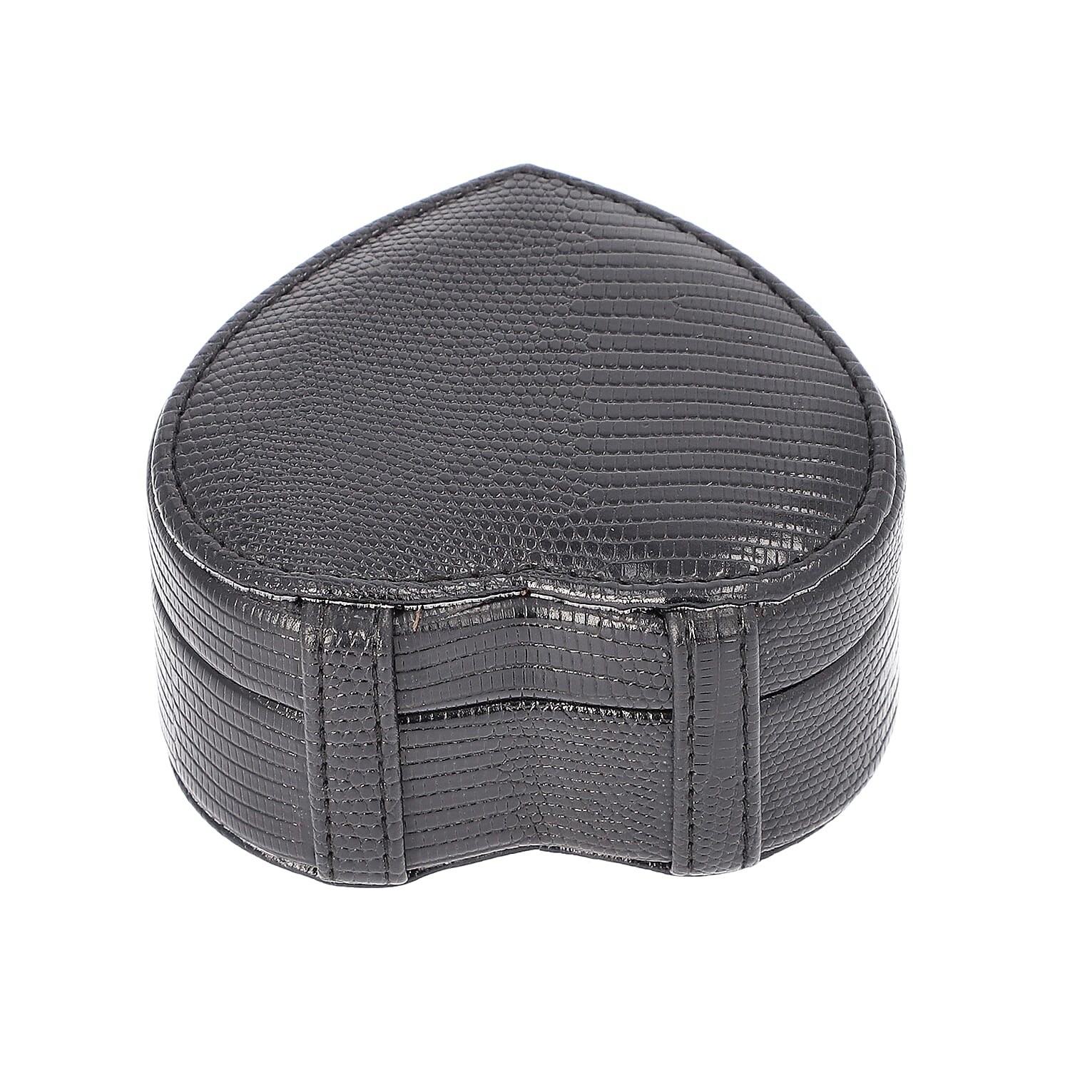 Grace Collection - Lizard Skin Pattern Heart Shaped  Anti-Tarnish Jewellery Box with Inside Mirror, Ring Rows & 2 Sections (Size 10.5x10x6cm) - Black