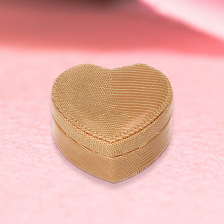 Grace Collection - Lizard Skin Pattern Heart Shaped  Anti-Tarnish Jewellery Box with Inside Mirror, Ring Rows & 2 Sections (Size 10.5x10x6cm) - Brown