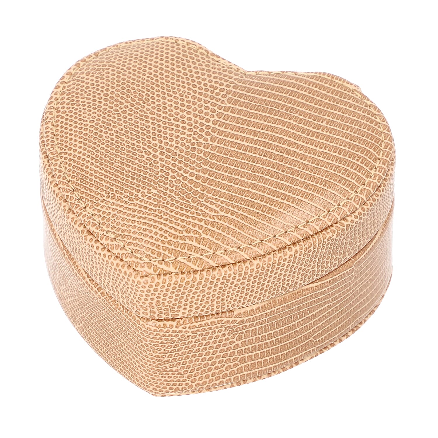 Grace Collection - Lizard Skin Pattern Heart Shaped  Anti-Tarnish Jewellery Box with Inside Mirror, Ring Rows & 2 Sections (Size 10.5x10x6cm) - Brown