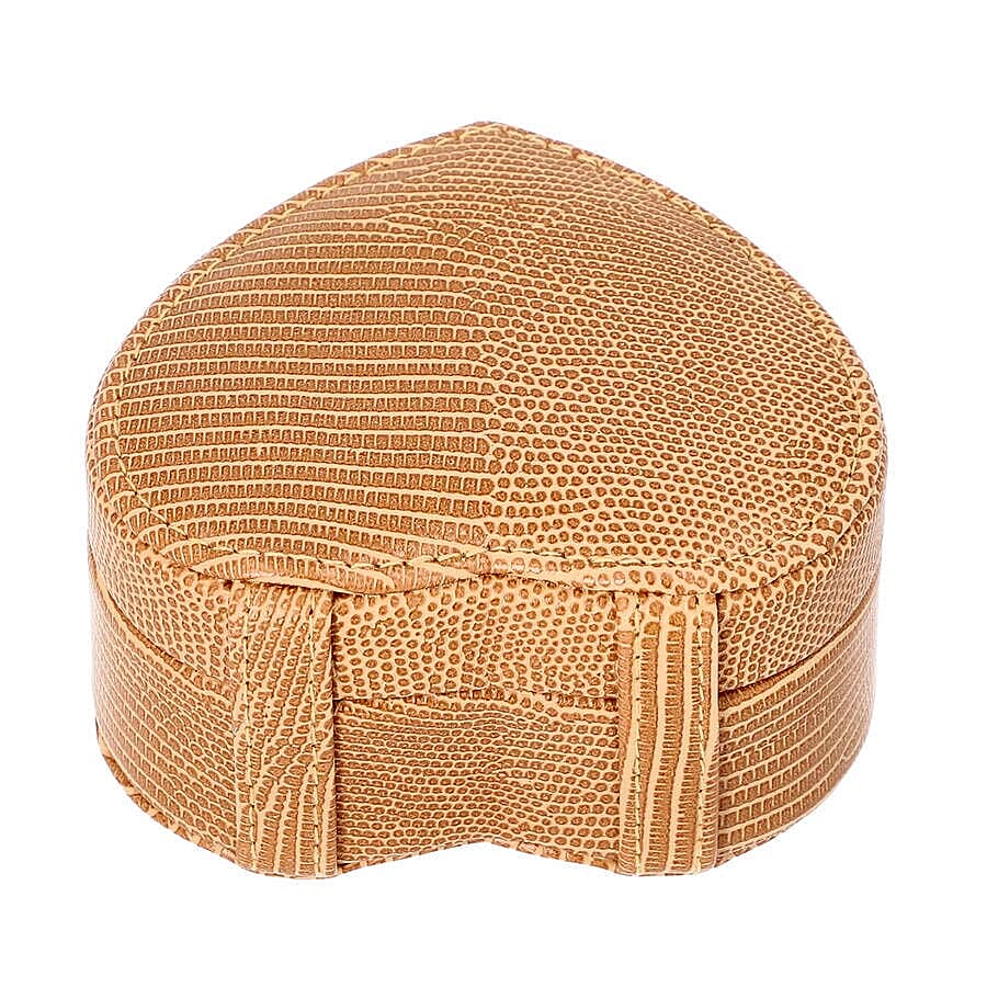 Grace Collection - Lizard Skin Pattern Heart Shaped  Anti-Tarnish Jewellery Box with Inside Mirror, Ring Rows & 2 Sections (Size 10.5x10x6cm) - Brown