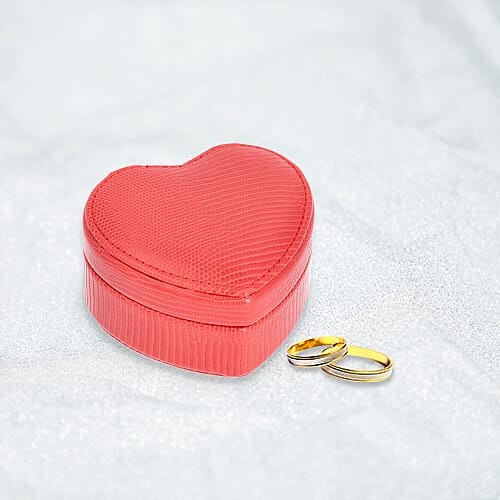 Grace Collection - Lizard Skin Pattern Heart Shaped  Anti-Tarnish Jewellery Box with Inside Mirror, Ring Rows & 2 Sections (Size 10.5x10x6cm) - Red