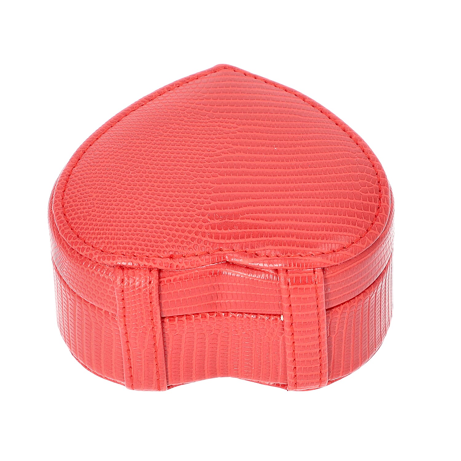 Grace Collection - Lizard Skin Pattern Heart Shaped  Anti-Tarnish Jewellery Box with Inside Mirror, Ring Rows & 2 Sections (Size 10.5x10x6cm) - Red