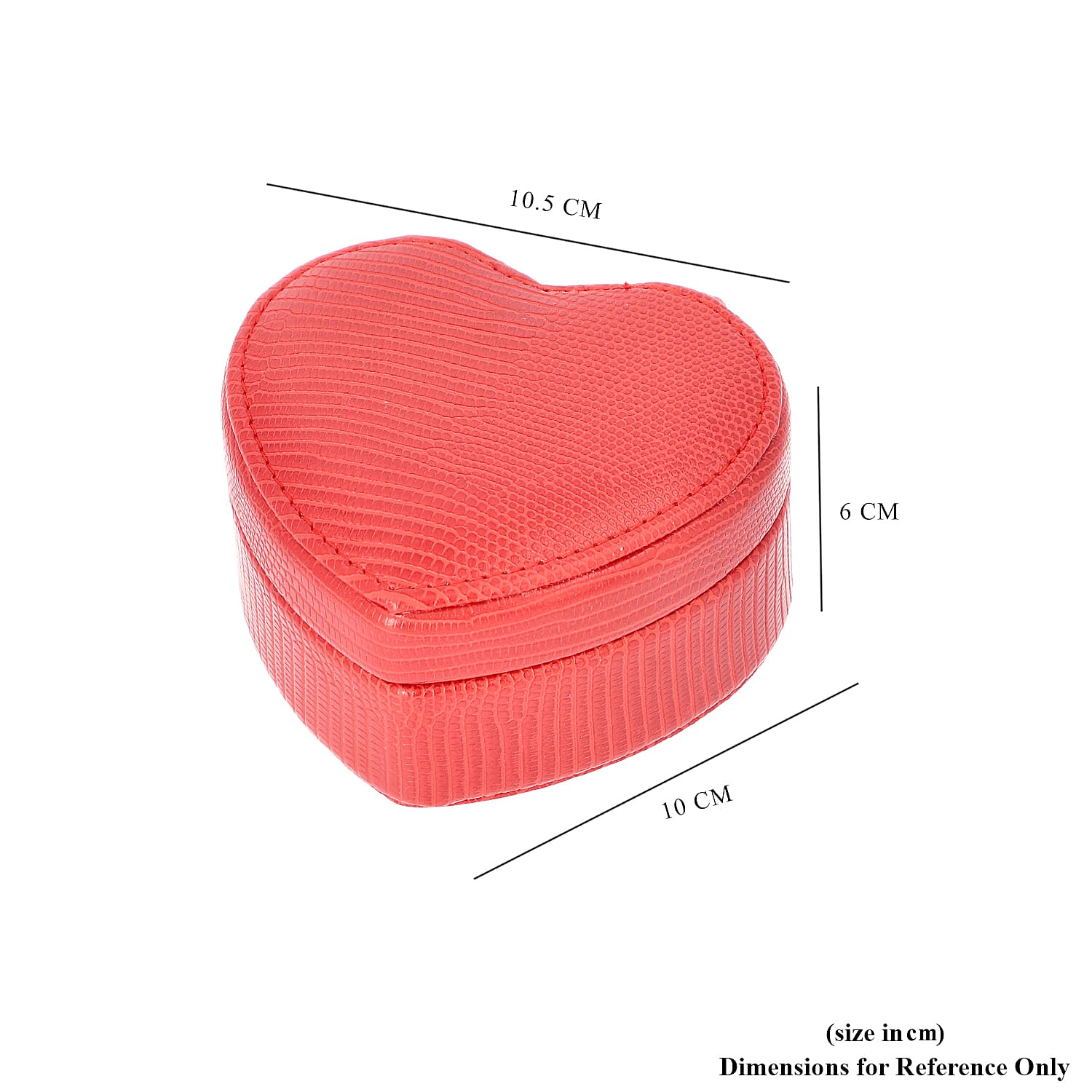 Grace Collection - Lizard Skin Pattern Heart Shaped  Anti-Tarnish Jewellery Box with Inside Mirror, Ring Rows & 2 Sections (Size 10.5x10x6cm) - Red
