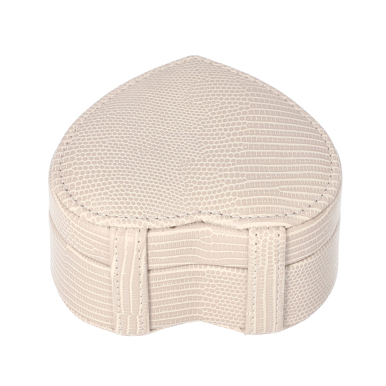 Grace Collection - Lizard Skin Pattern Heart Shaped  Anti-Tarnish Jewellery Box with Inside Mirror, Ring Rows & 2 Sections (Size 10.5x10x6cm) - Ivory