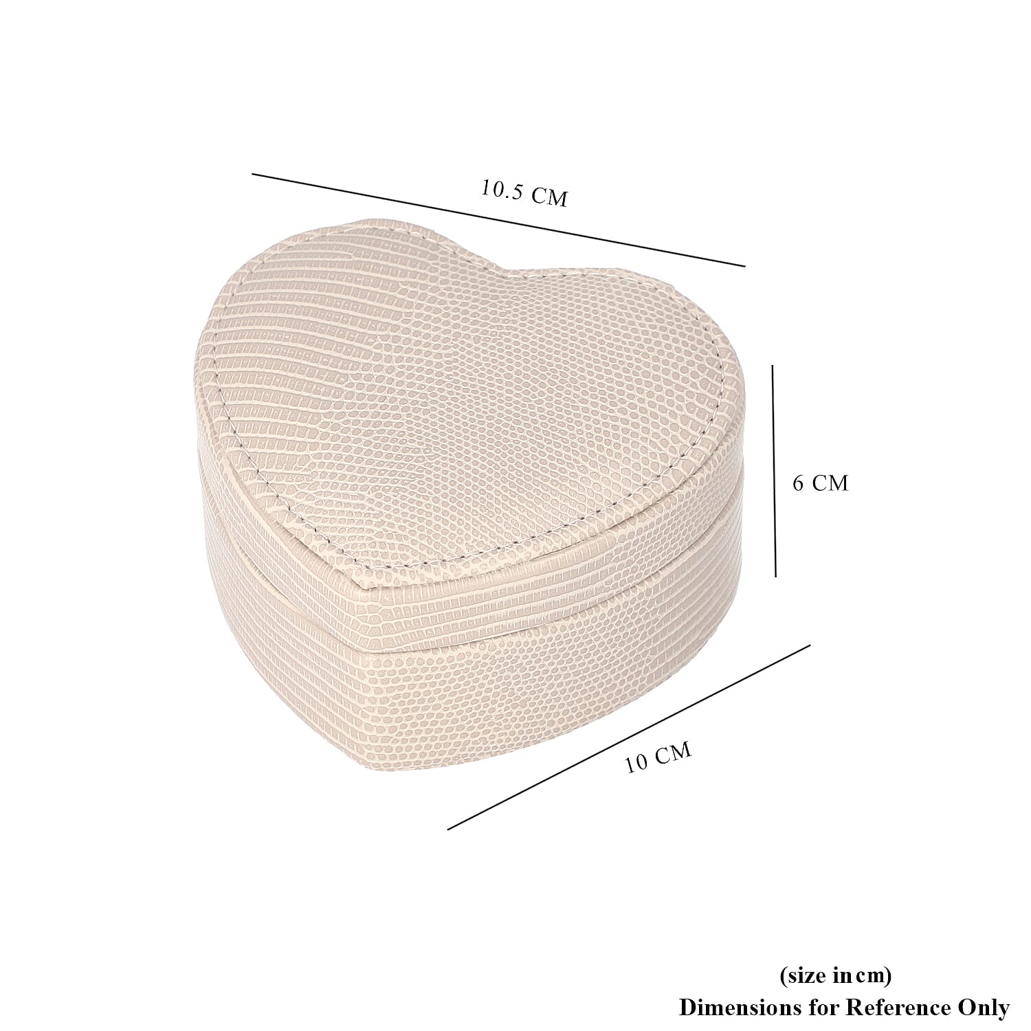 Grace Collection - Lizard Skin Pattern Heart Shaped  Anti-Tarnish Jewellery Box with Inside Mirror, Ring Rows & 2 Sections (Size 10.5x10x6cm) - Ivory