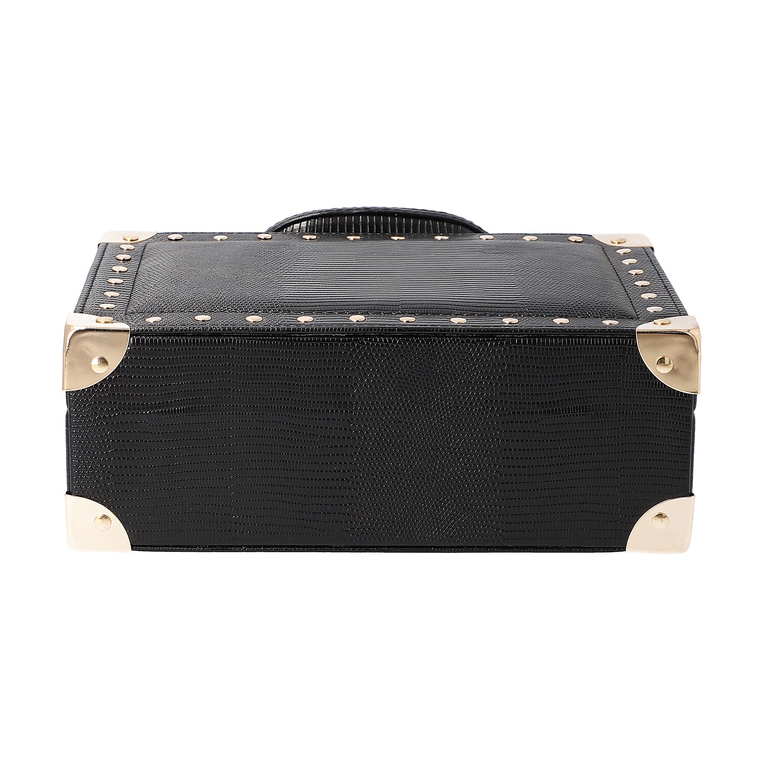 Briefcase Design Lizard Skin Pattern Two Layer  Anti-Tarnish Jewellery Storage Box with Inside Mirror, Removable Tray and Velvet Lining (Size 25x17.5x9.5cm) - Black