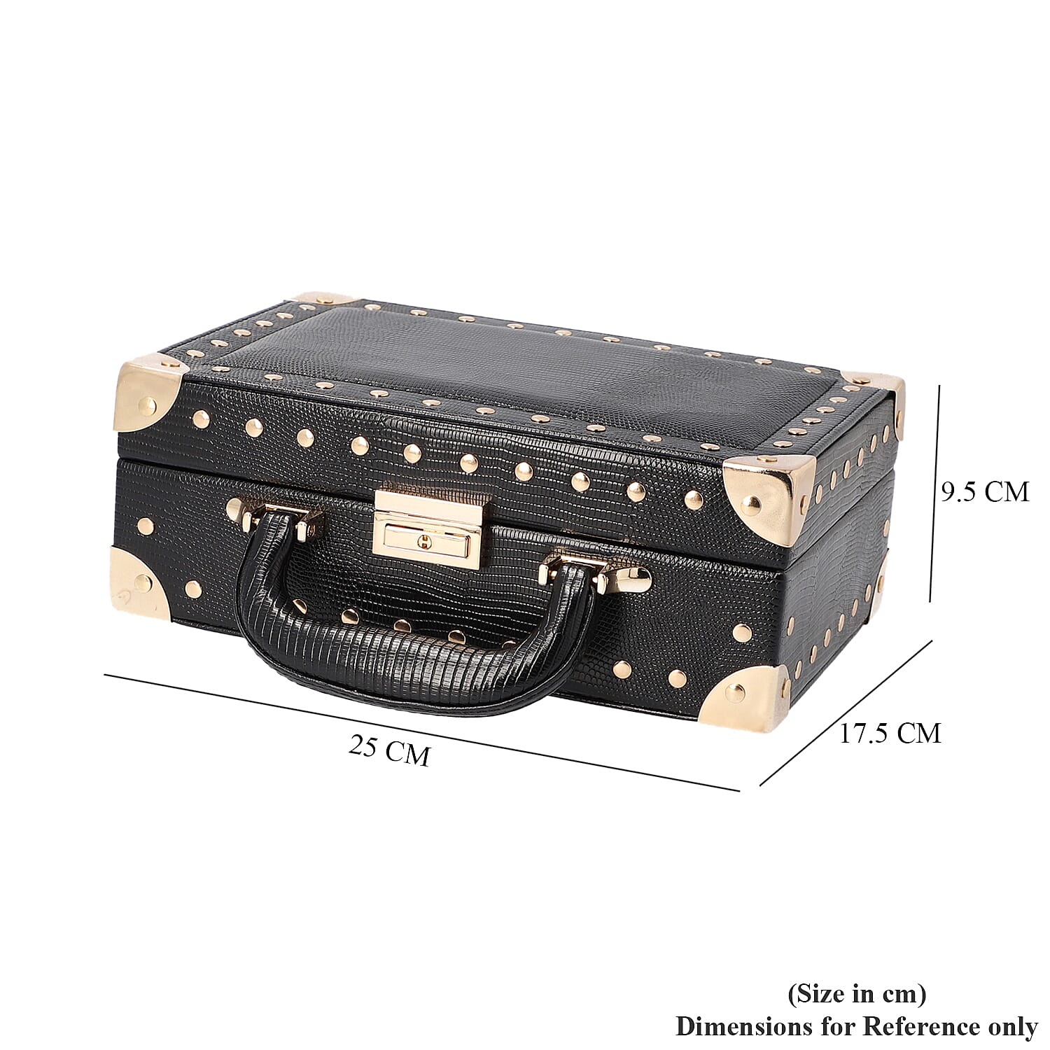 Briefcase Design Lizard Skin Pattern Two Layer  Anti-Tarnish Jewellery Storage Box with Inside Mirror, Removable Tray and Velvet Lining (Size 25x17.5x9.5cm) - Black