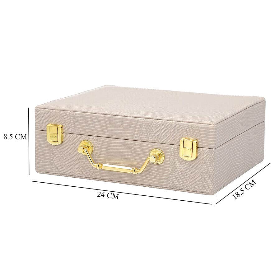 Grace Collection - Two Layer Lizard Skin Pattern Anti-Tarnish Jewellery Box with Inside Mirror and Removable Tray (Size 24x18.5x8.5cm) - Ivory
