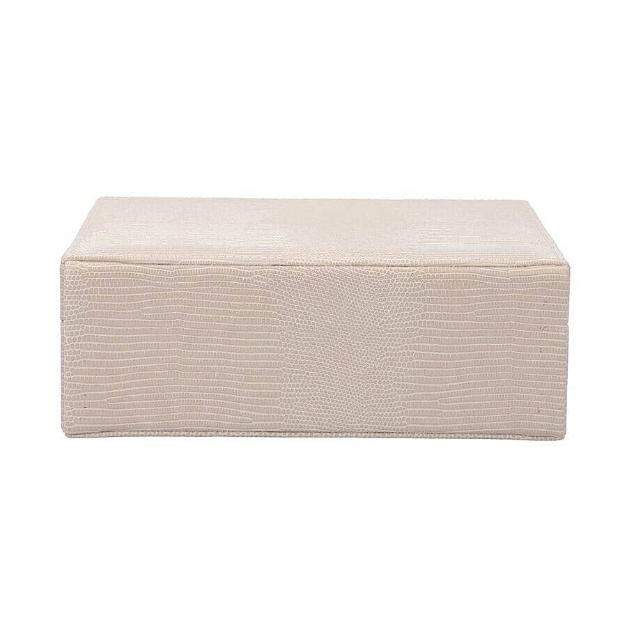 Grace Collection - Two Layer Lizard Skin Pattern Anti-Tarnish Jewellery Box with Inside Mirror and Removable Tray (Size 24x18.5x8.5cm) - Ivory