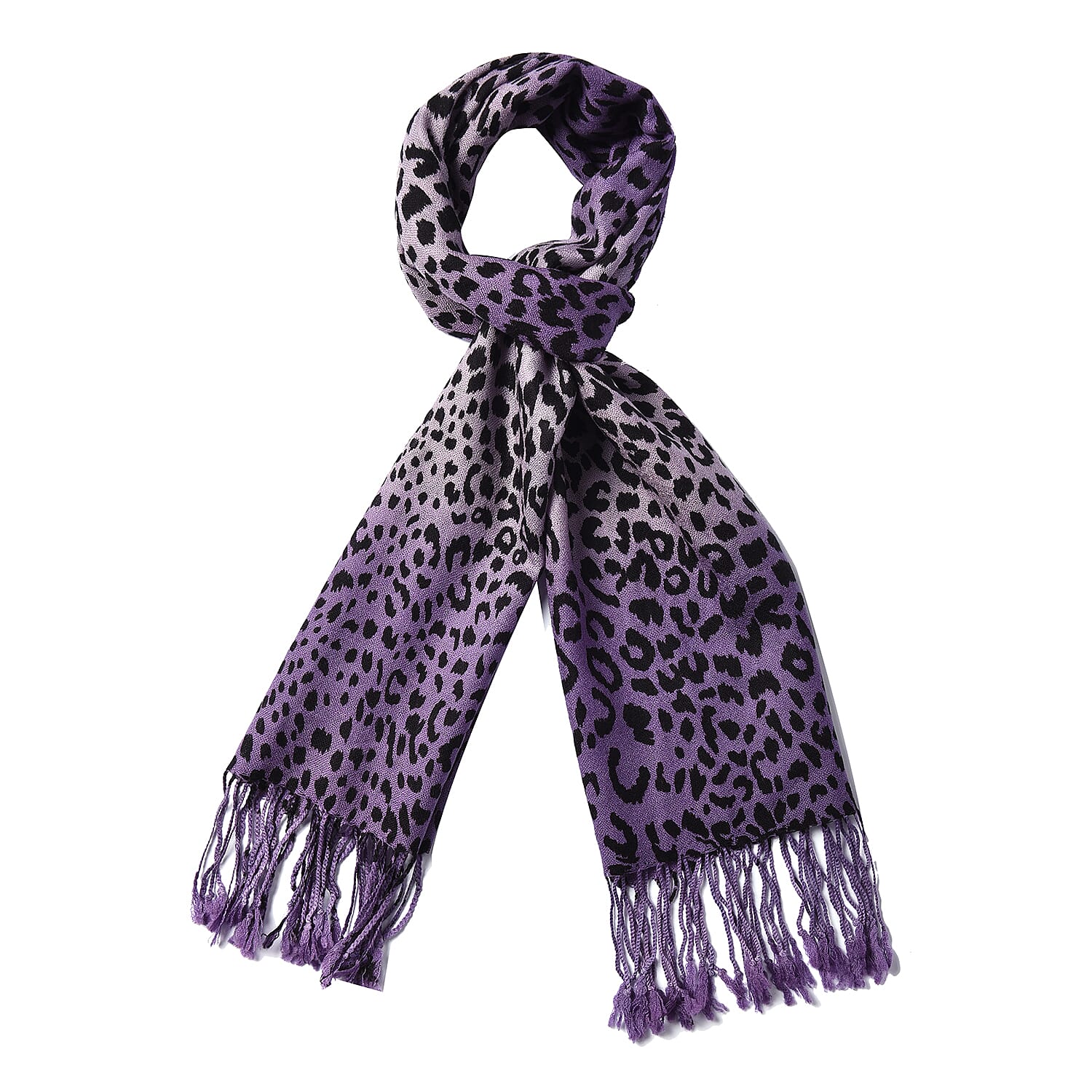 100% Merino Wool Leopard Print Scarf - Purple