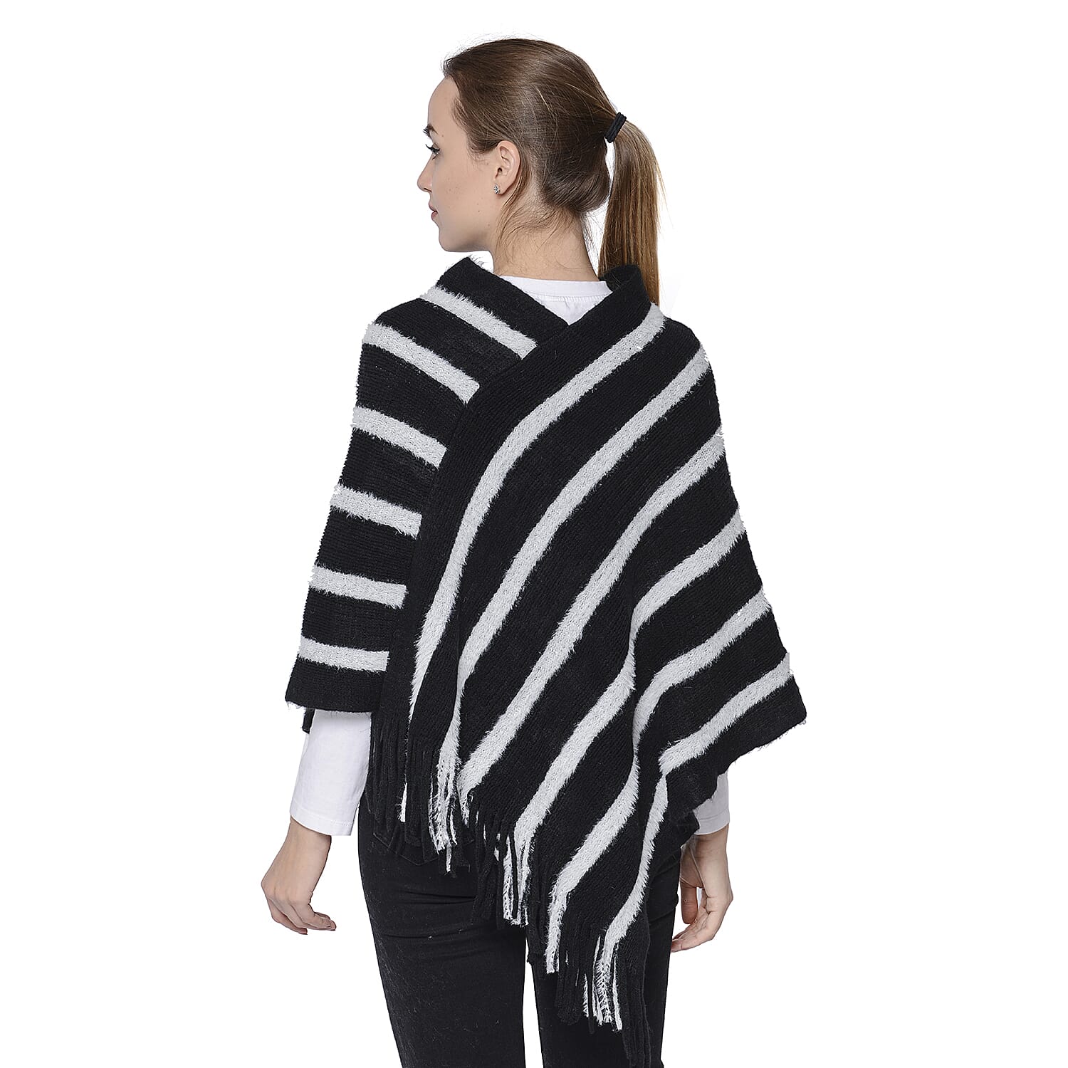 Stripe Pattern Poncho in Black and White (54x70cm)