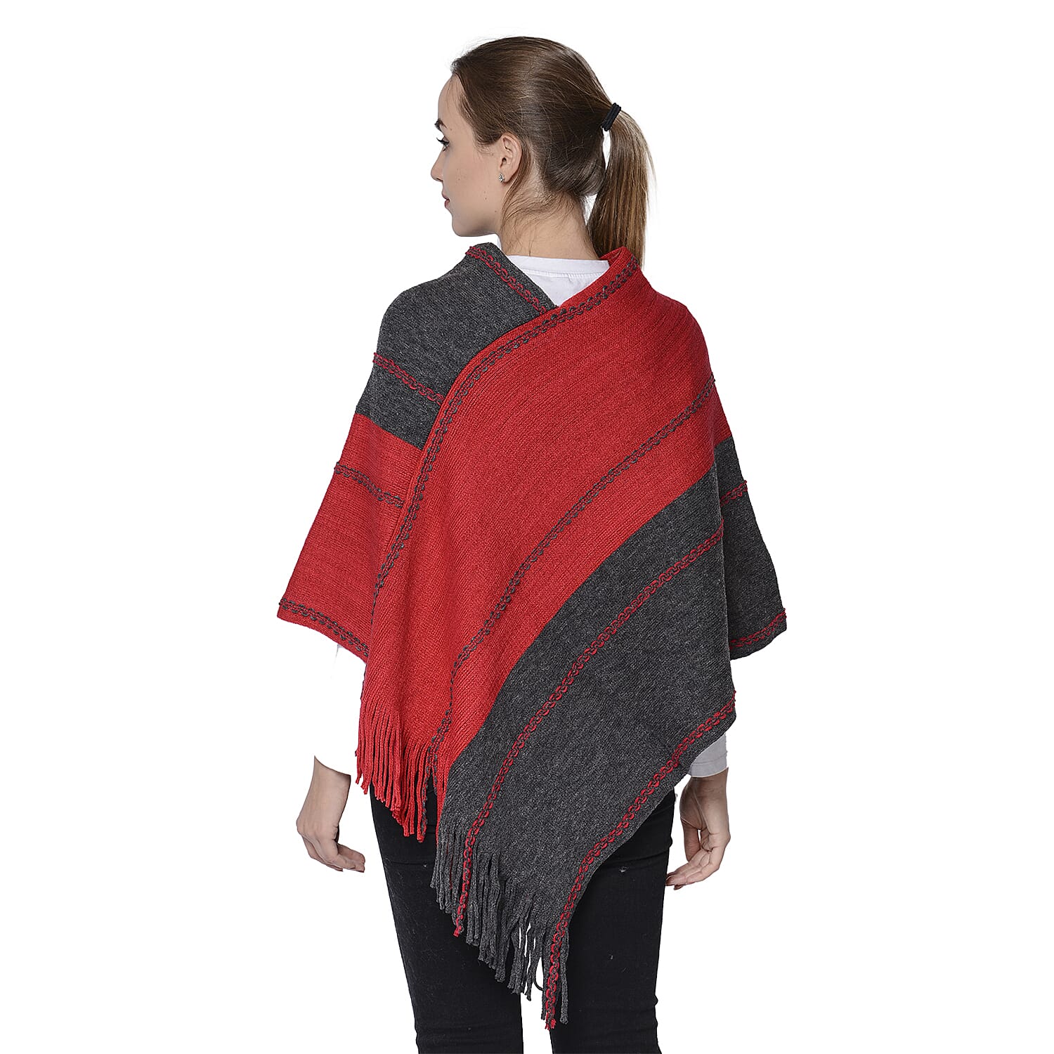 Stripe Pattern Poncho in Red and Dark Grey (54x70cm)
