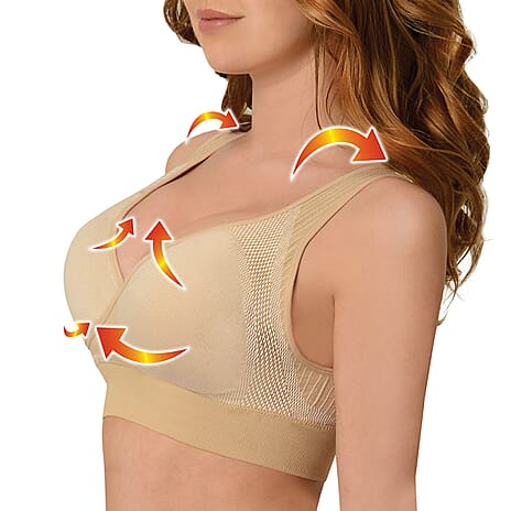 SANKOM SWITZERLAND Patent Cooling Effect Bra For Back Support - Beige (Size XXXL, 22-24)