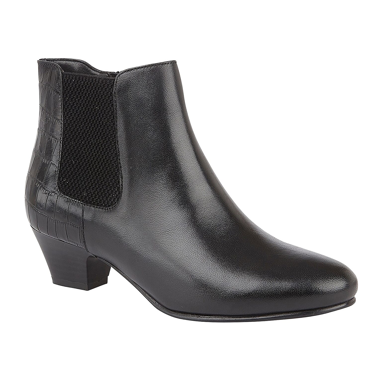 Lotus Black & Croc-Print Leather Victoria Ankle Boots (Size 3)