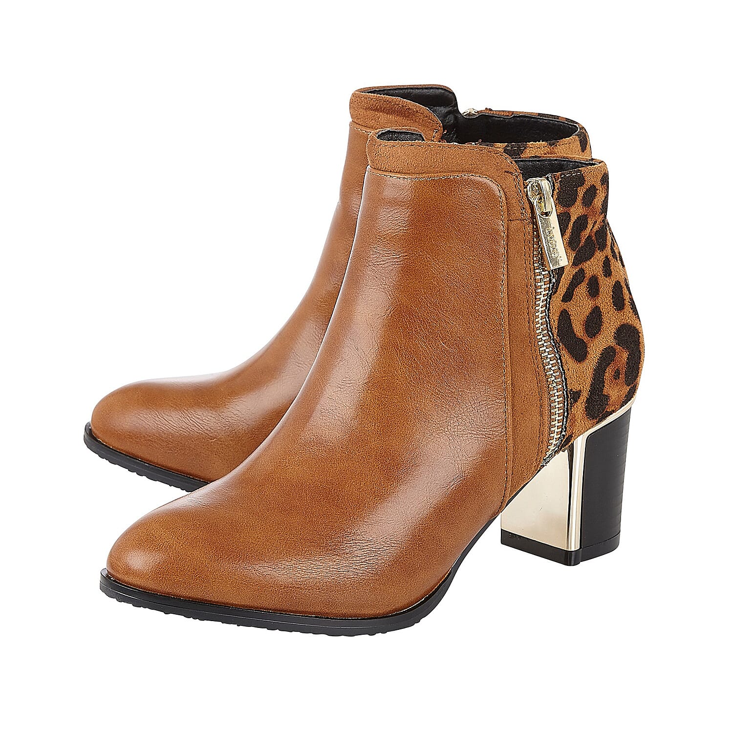 Lotus Black & Leopard-Print Greeve Ankle Boots