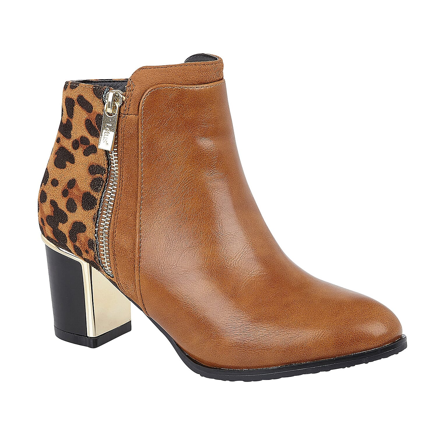 Lotus Black & Leopard-Print Greeve Ankle Boots