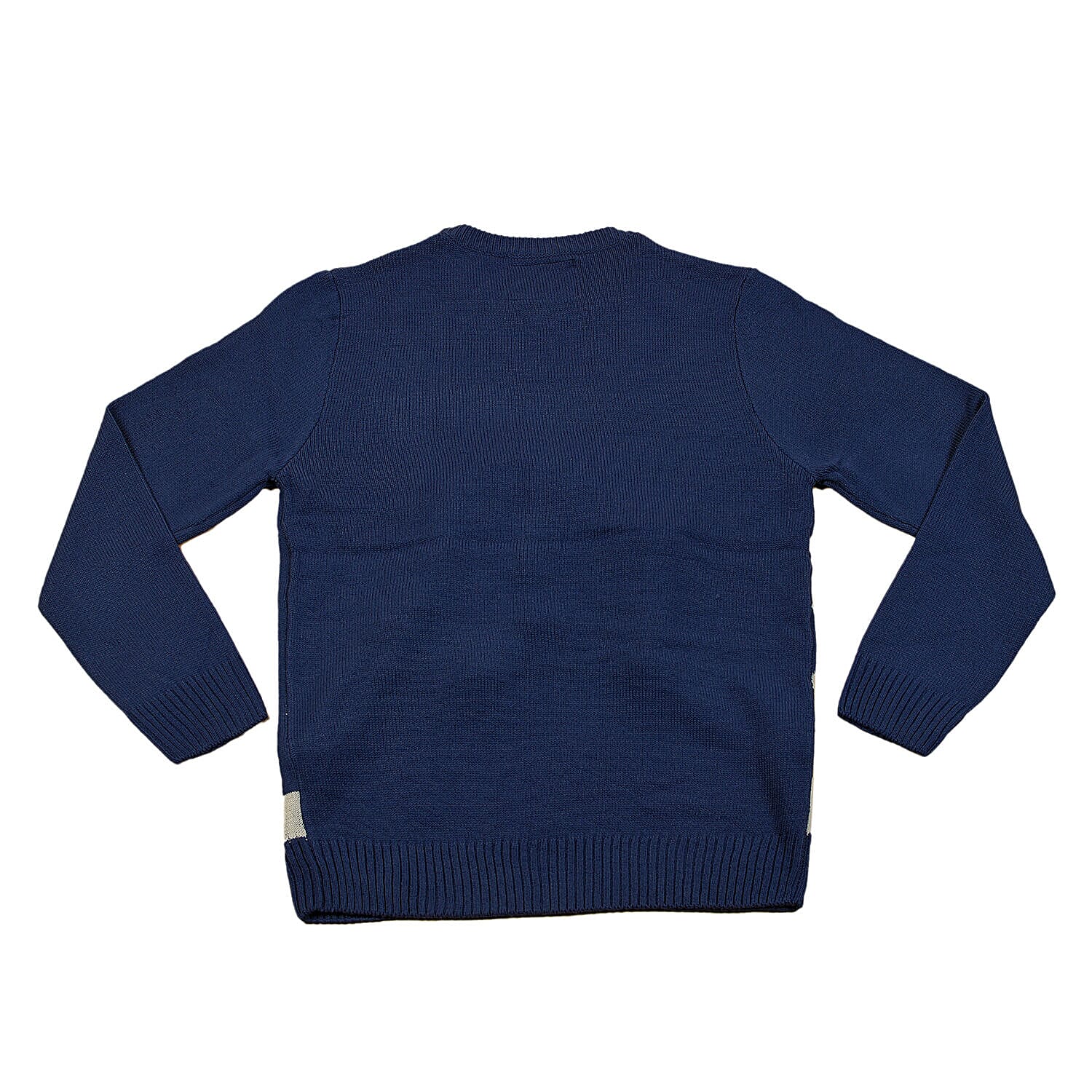 Crew Neck Knitted Man Jumper W/Xmas Tree Graphic (Size M) - Navy and Green