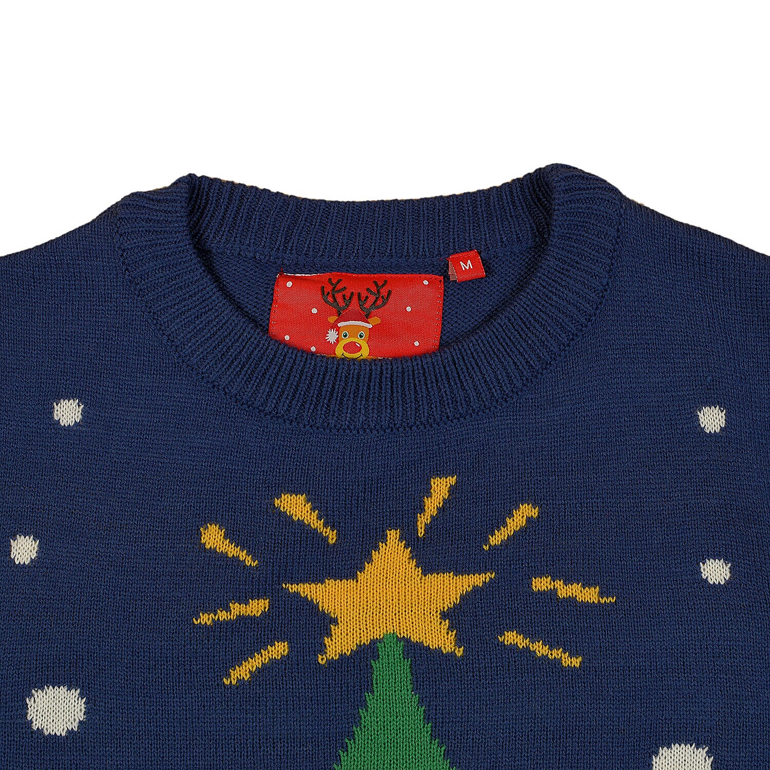 Crew Neck Knitted Man Jumper W/Xmas Tree Graphic (Size M) - Navy and Green