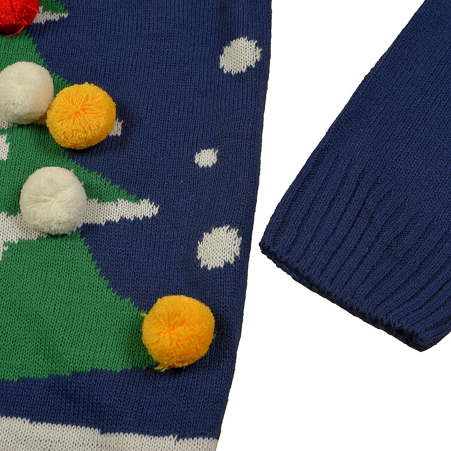 Crew Neck Knitted Man Jumper W/Xmas Tree Graphic (Size M) - Navy and Green