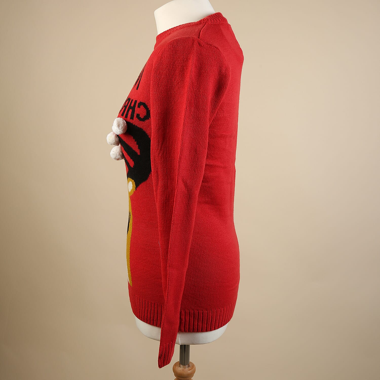 Knitted Sequin Xmas Elf Ladies Jumper (Size S/ 8-10) - Black