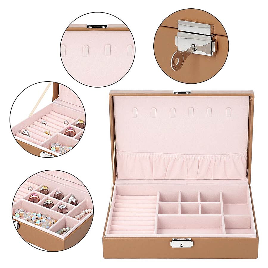 Multi Compartment Jewellery Box in Taupe (28x18.5x6.5cm)