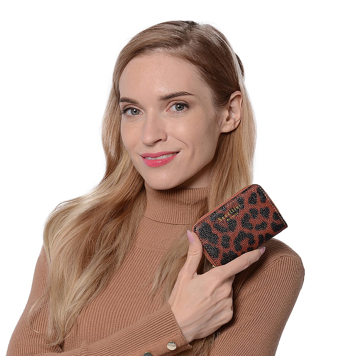 Sencillez 100% Genuine Leather RFID Protected Leopard Pattern 11 Slots Card Holder Wallet (Size 12x2x8 Cm) - Brown