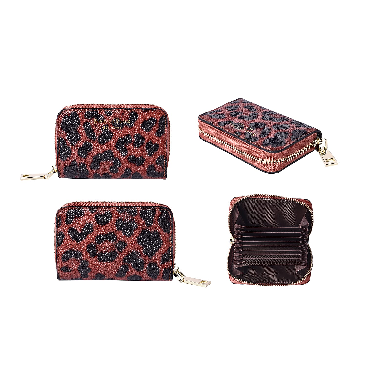 Sencillez 100% Genuine Leather RFID Protected Leopard Pattern 11 Slots Card Holder Wallet (Size 12x2x8 Cm) - Brown