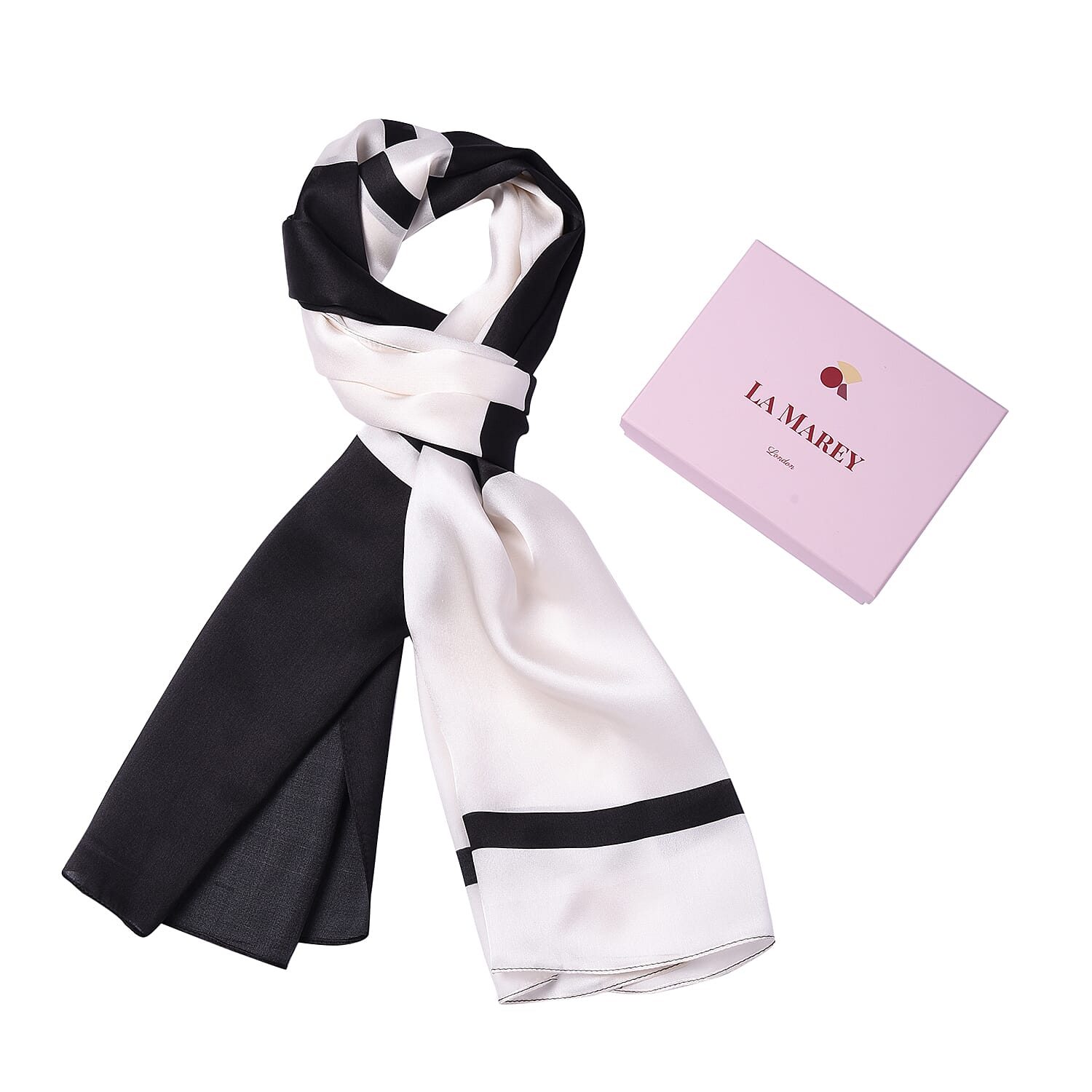 LA MAREY 100% Gloss Mulberry Silk Scarf in Monochrome (175x52cm)