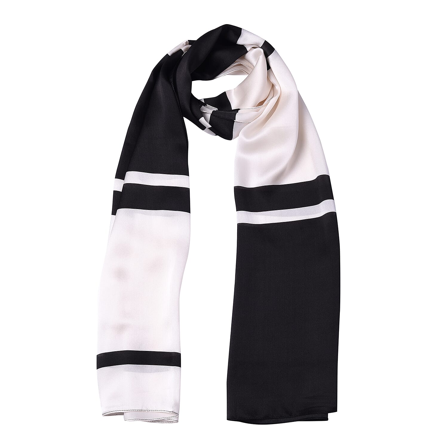 LA MAREY 100% Gloss Mulberry Silk Scarf in Monochrome (175x52cm)