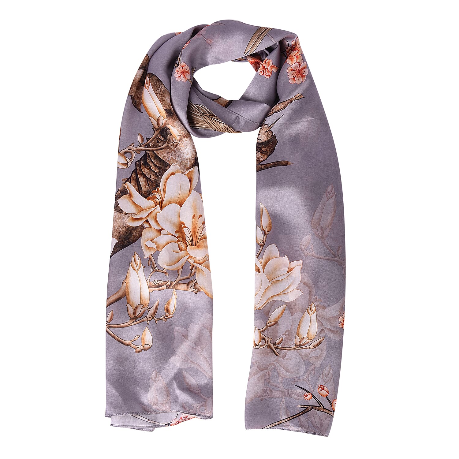 LA MAREY 100% Gloss Mulberry Silk Scarf in Blossom Print (175x52cm)