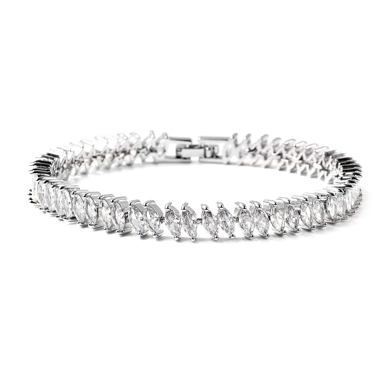 Simulated Diamond Bracelet (Size - 7.25) in Silver Tone