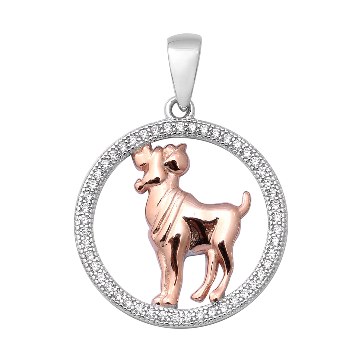 ELANZA Simulated Diamond Zodiac-Aries Pendant in Plain and Rose Gold Overlay Sterling Silver