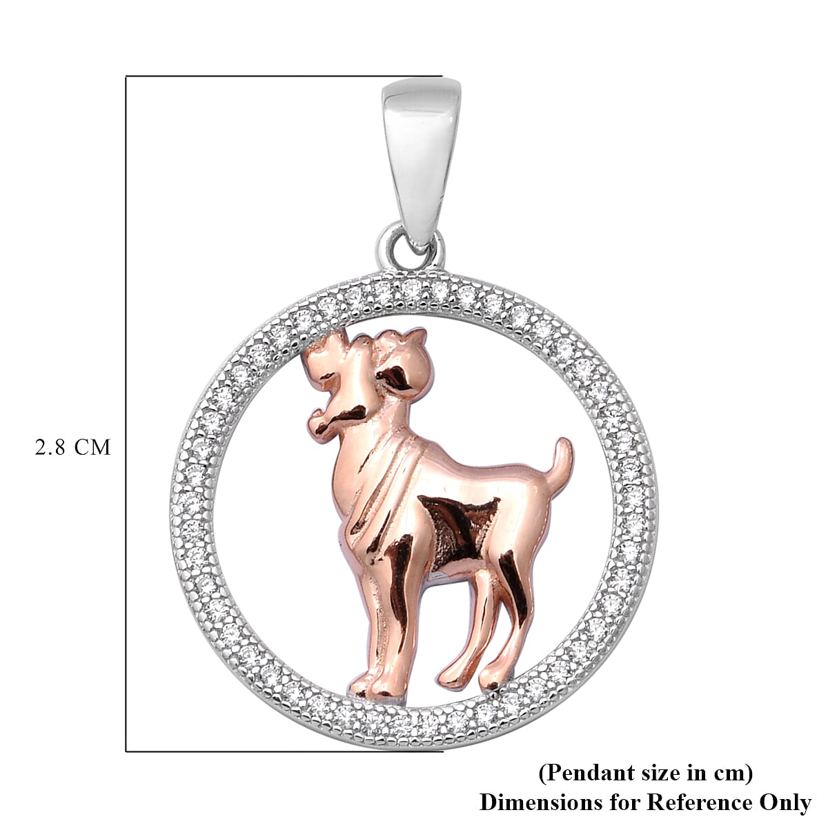 ELANZA Simulated Diamond Zodiac-Aries Pendant in Plain and Rose Gold Overlay Sterling Silver