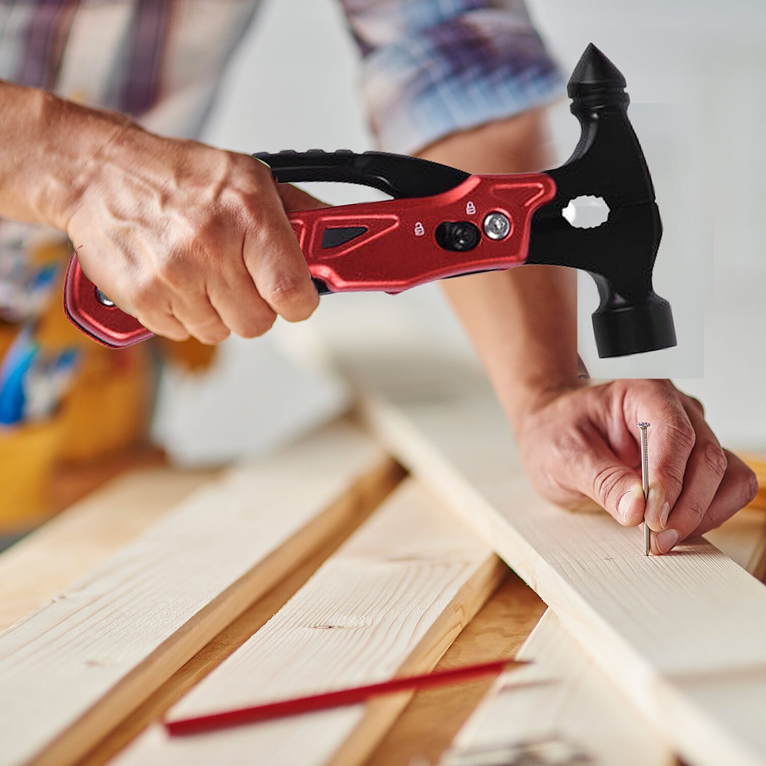 12 in 1 Multifunction Tools with Safety Lock in Red