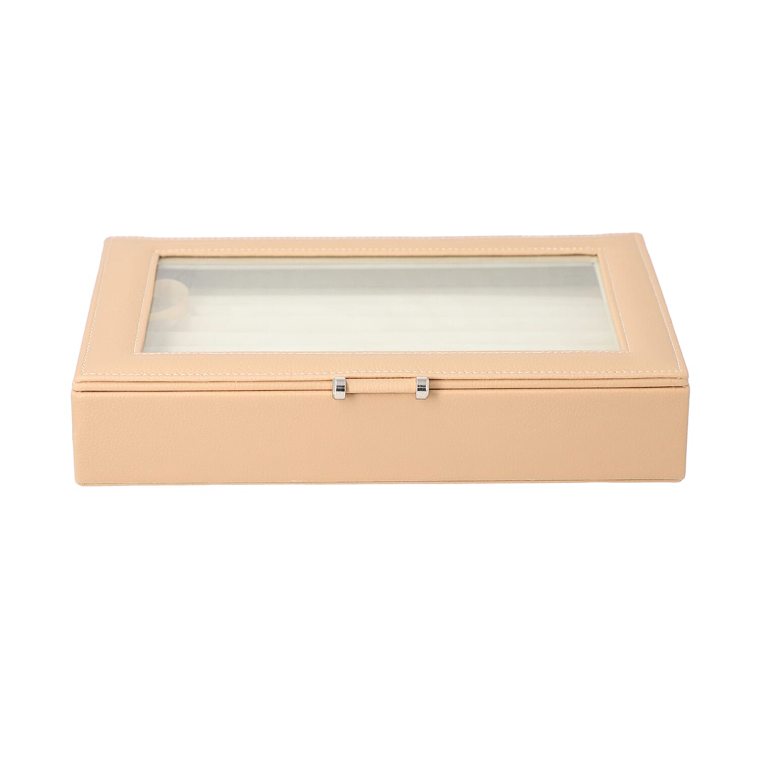 Beige Ring Box with Anti-Tarnish Lining and Transparent Window (26.7x17.8x5.5cm)