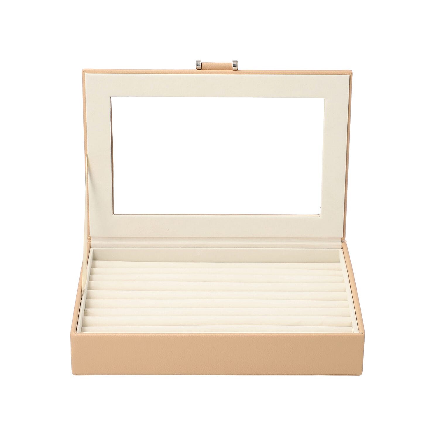 Beige Ring Box with Anti-Tarnish Lining and Transparent Window (26.7x17.8x5.5cm)
